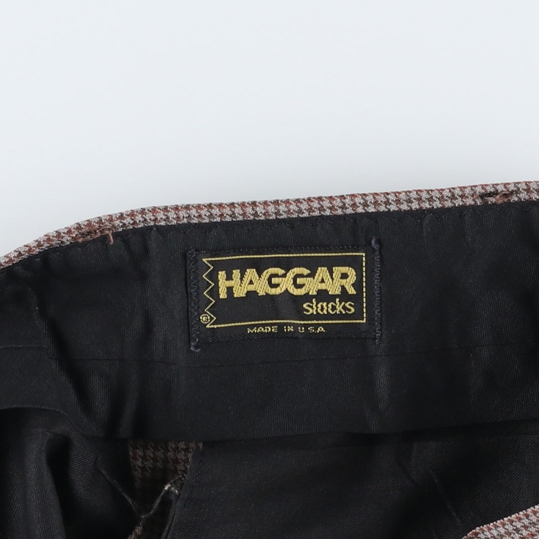 1970'S HAGGAR Houndstooth Pattern Slacks Pants, Made in USA, Men's W32 (approx.), Vintage unclear brown type Vintage Second Hand