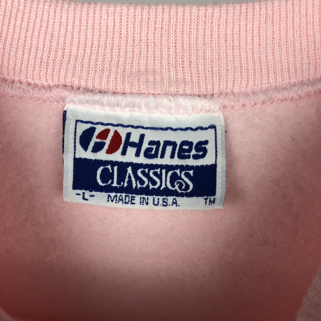 1980'S Hanes Blue Tag Printed Sweatshirt, Made in USA, Women's Size L (Equivalent), Vintage cotton pink type Vintage Second Hand
