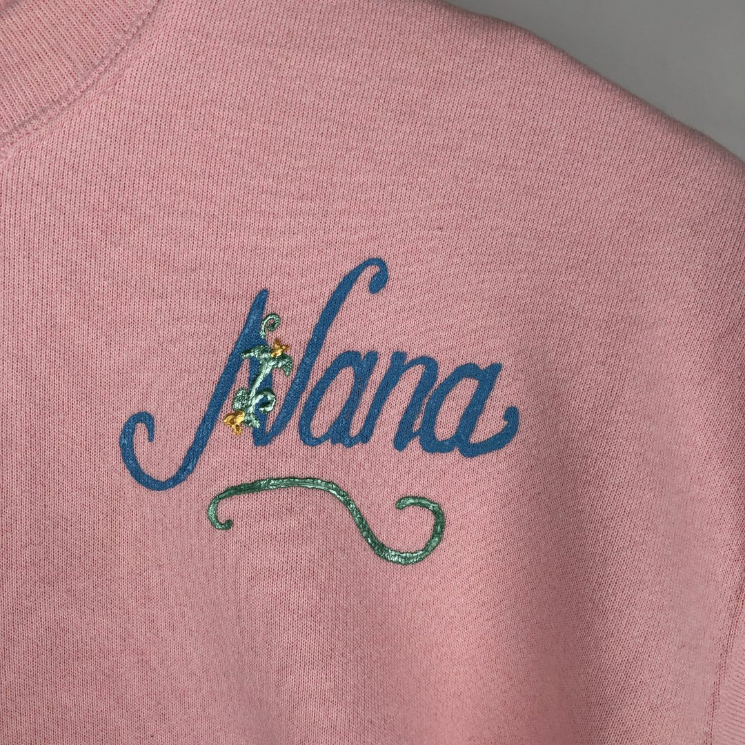 1980'S Hanes Blue Tag Printed Sweatshirt, Made in USA, Women's Size L (Equivalent), Vintage cotton pink type Vintage Second Hand