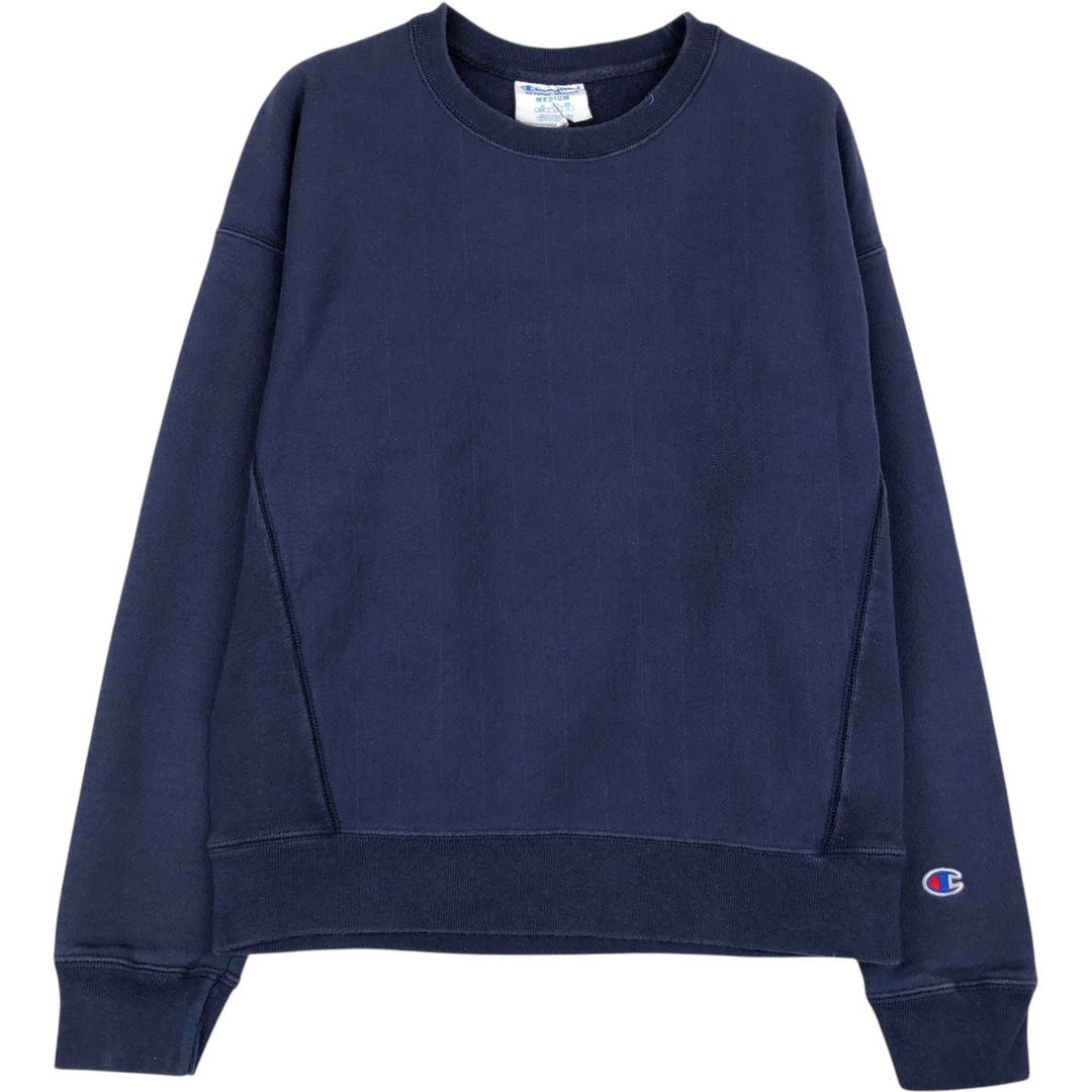 Champion REVERSE WEAVE Stripe Pattern Sweatshirt (Women's Size M) cotton navy blue type Vintage Second Hand