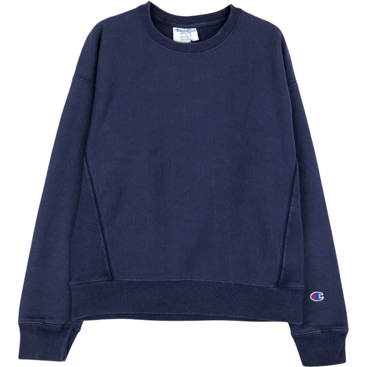 Champion REVERSE WEAVE Stripe Pattern Sweatshirt (Women's Size M) cotton navy blue type Vintage Second Hand