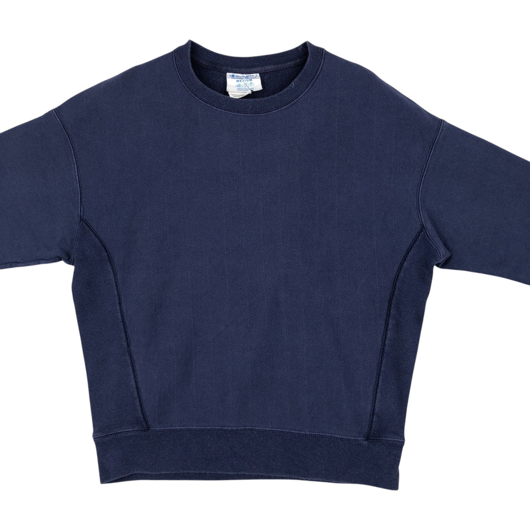 Champion REVERSE WEAVE Stripe Pattern Sweatshirt (Women's Size M) cotton navy blue type Vintage Second Hand