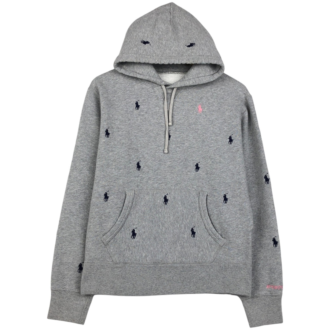 Ralph Lauren PINKPONY all-over print sweatshirt pullover hoodie, women's size L (approx.) cotton gray type Vintage Second Hand