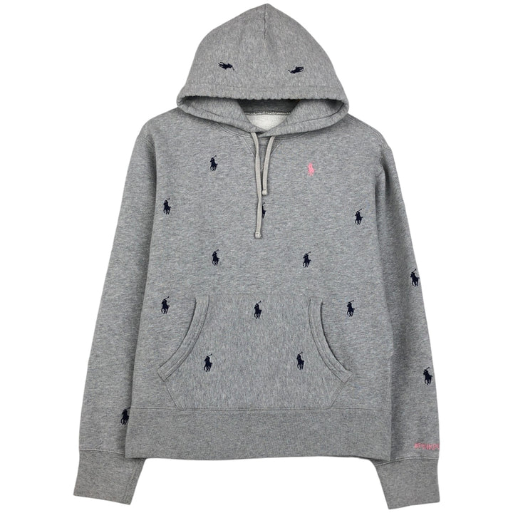 Ralph Lauren PINKPONY all-over print sweatshirt pullover hoodie, women's size L (approx.) cotton gray type Vintage Second Hand