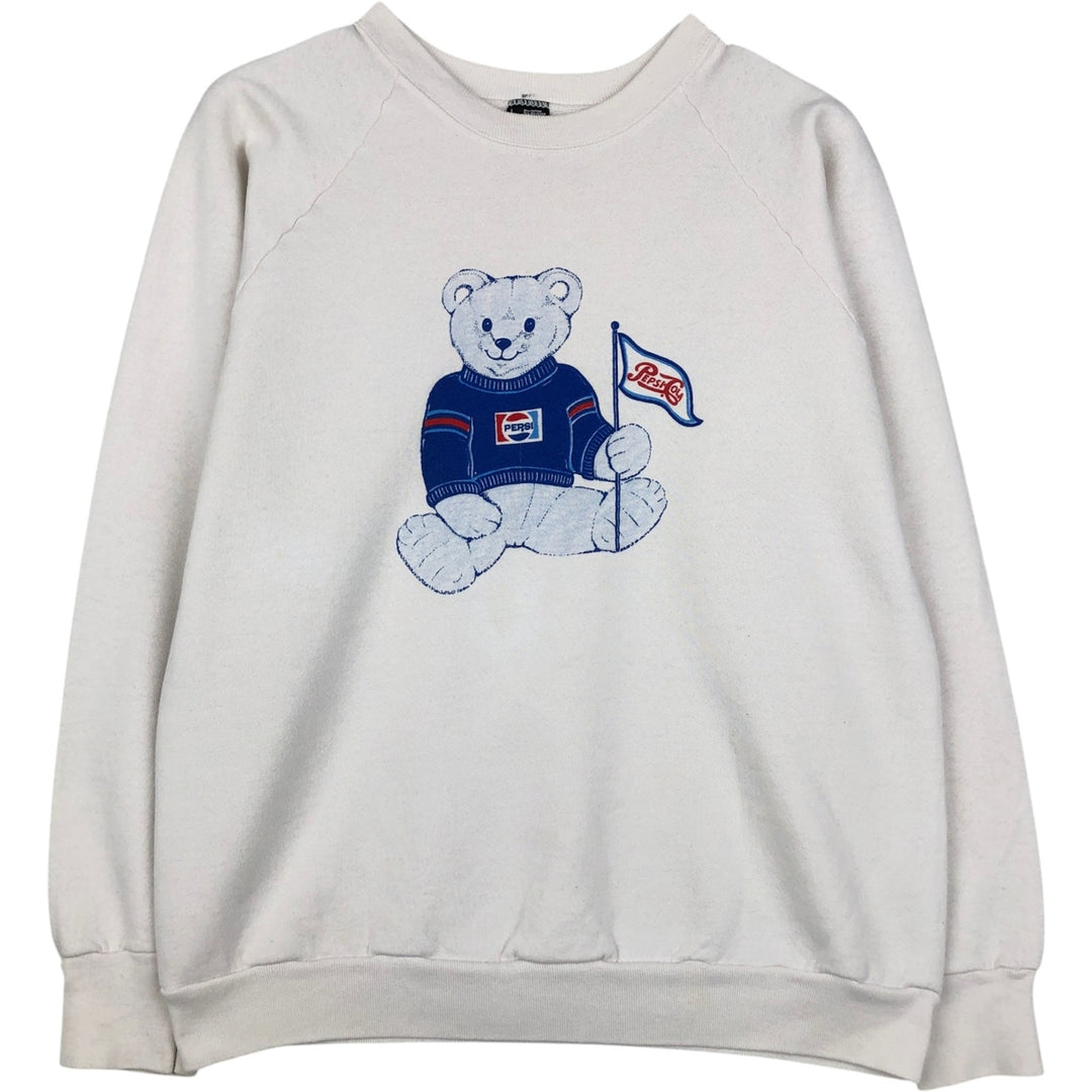 90'S Screen Stars Pepsi Advertising Teddy Bear Sweatshirt, Made in USA, Women's Size L (approx.) cotton white type Vintage Second Hand