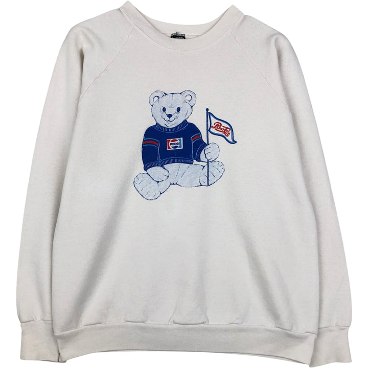 90'S Screen Stars Pepsi Advertising Teddy Bear Sweatshirt, Made in USA, Women's Size L (approx.) cotton white type Vintage Second Hand