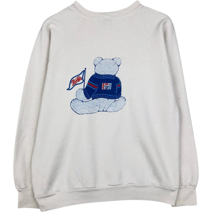 90'S Screen Stars Pepsi Advertising Teddy Bear Sweatshirt, Made in USA, Women's Size L (approx.) cotton white type Vintage Second Hand