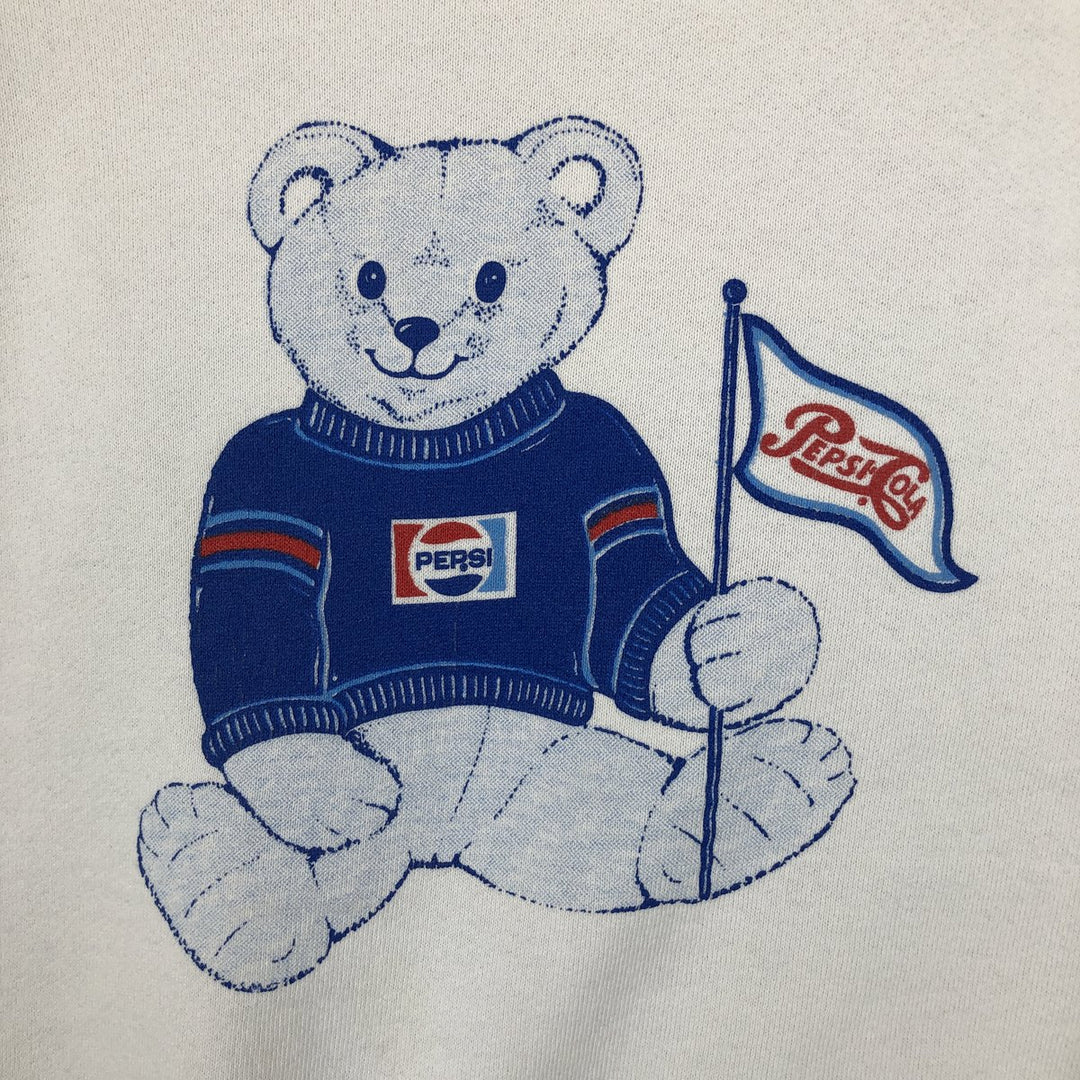 90'S Screen Stars Pepsi Advertising Teddy Bear Sweatshirt, Made in USA, Women's Size L (approx.) cotton white type Vintage Second Hand