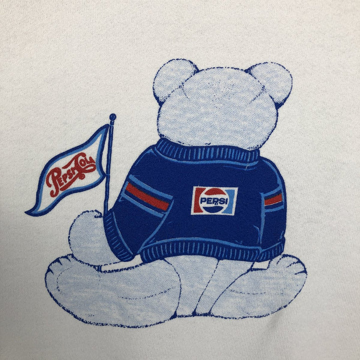 90'S Screen Stars Pepsi Advertising Teddy Bear Sweatshirt, Made in USA, Women's Size L (approx.) cotton white type Vintage Second Hand