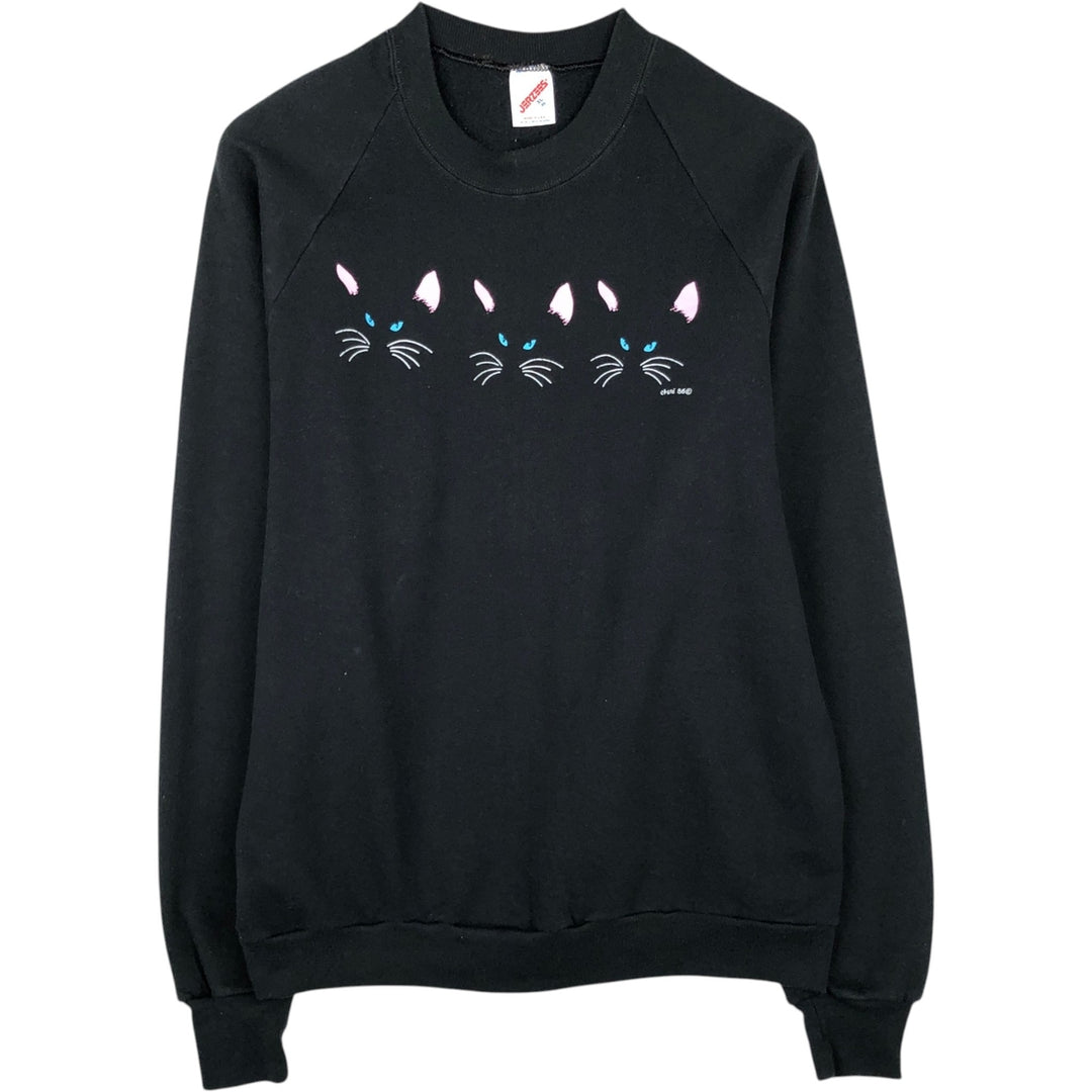 80s-90'S Jerzees Cat Pattern Animal Sweatshirt, Made in USA, Women's Size M (approx.), Vintage cotton black type Vintage Second Hand
