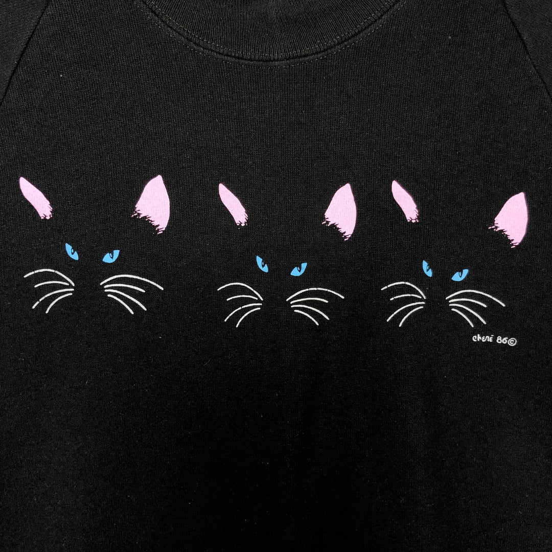 80s-90'S Jerzees Cat Pattern Animal Sweatshirt, Made in USA, Women's Size M (approx.), Vintage cotton black type Vintage Second Hand
