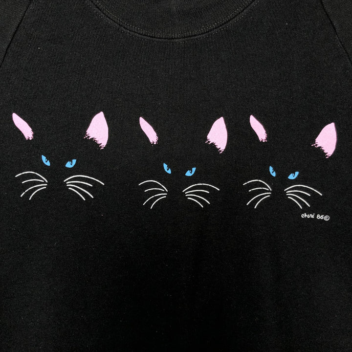 80s-90'S Jerzees Cat Pattern Animal Sweatshirt, Made in USA, Women's Size M (approx.), Vintage cotton black type Vintage Second Hand