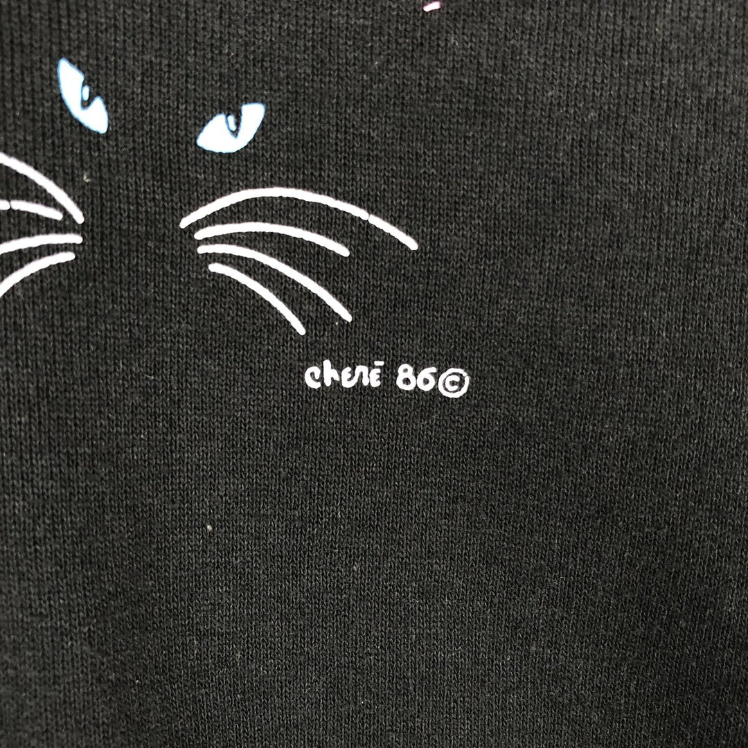 80s-90'S Jerzees Cat Pattern Animal Sweatshirt, Made in USA, Women's Size M (approx.), Vintage cotton black type Vintage Second Hand