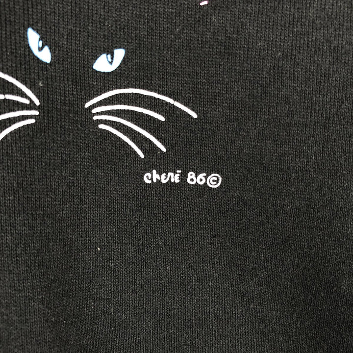 80s-90'S Jerzees Cat Pattern Animal Sweatshirt, Made in USA, Women's Size M (approx.), Vintage cotton black type Vintage Second Hand