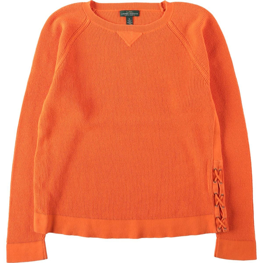 Ralph Lauren LRL LAUREN JEANS COMPANY Lace-up Cotton Knit Sweater, Women's Size XL (approx.) cotton orange type Vintage Second Hand