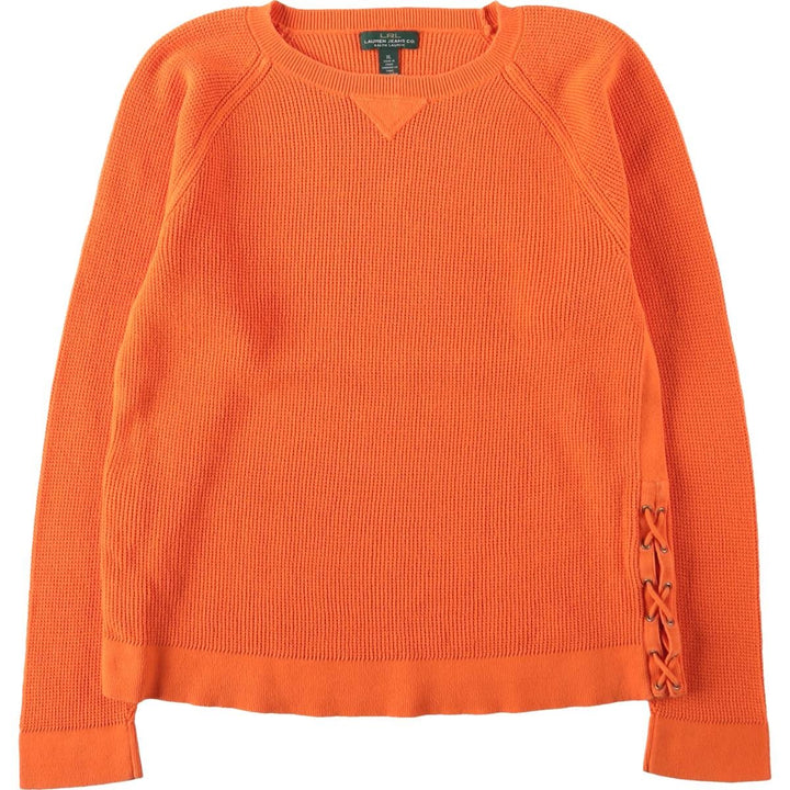 Ralph Lauren LRL LAUREN JEANS COMPANY Lace-up Cotton Knit Sweater, Women's Size XL (approx.) cotton orange type Vintage Second Hand