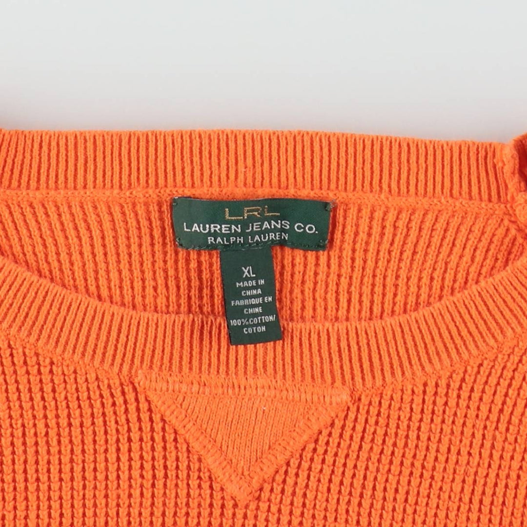 Ralph Lauren LRL LAUREN JEANS COMPANY Lace-up Cotton Knit Sweater, Women's Size XL (approx.) cotton orange type Vintage Second Hand