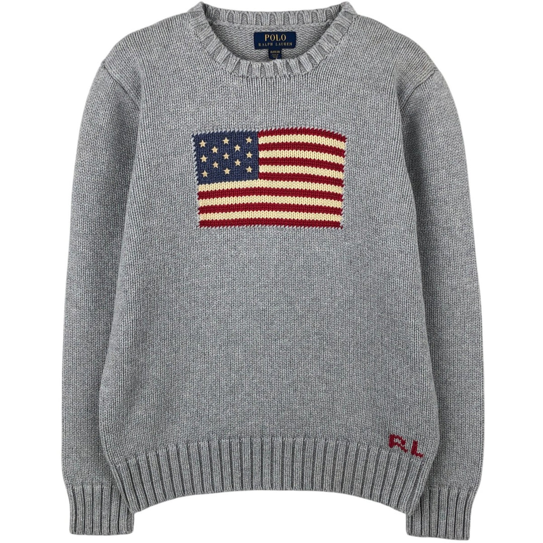 Ralph Lauren POLO RALPH LAUREN American flag pattern cotton knit sweater, women's size S (approx.) cotton gray type Vintage Second Hand
