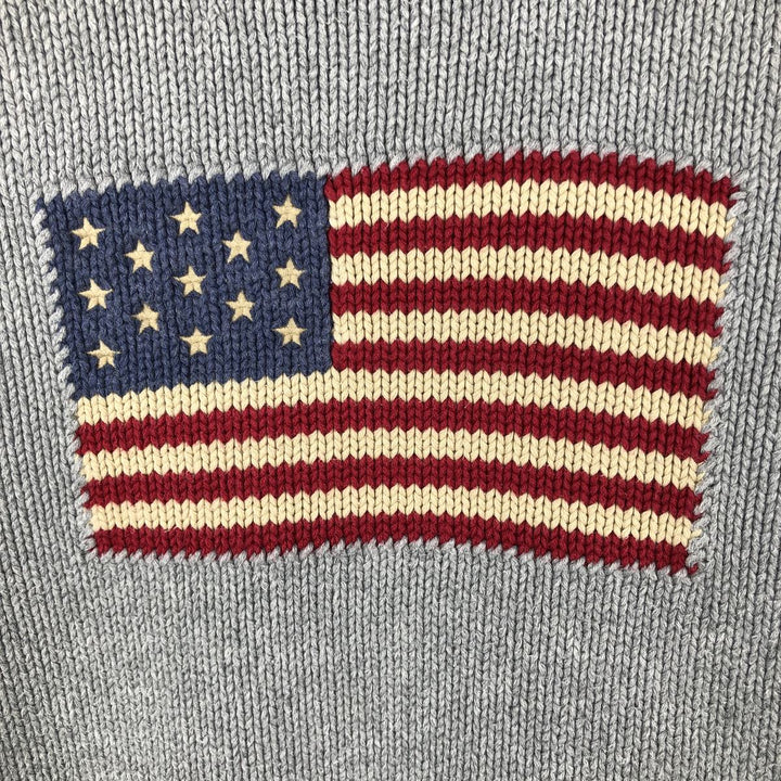 Ralph Lauren POLO RALPH LAUREN American flag pattern cotton knit sweater, women's size S (approx.) cotton gray type Vintage Second Hand