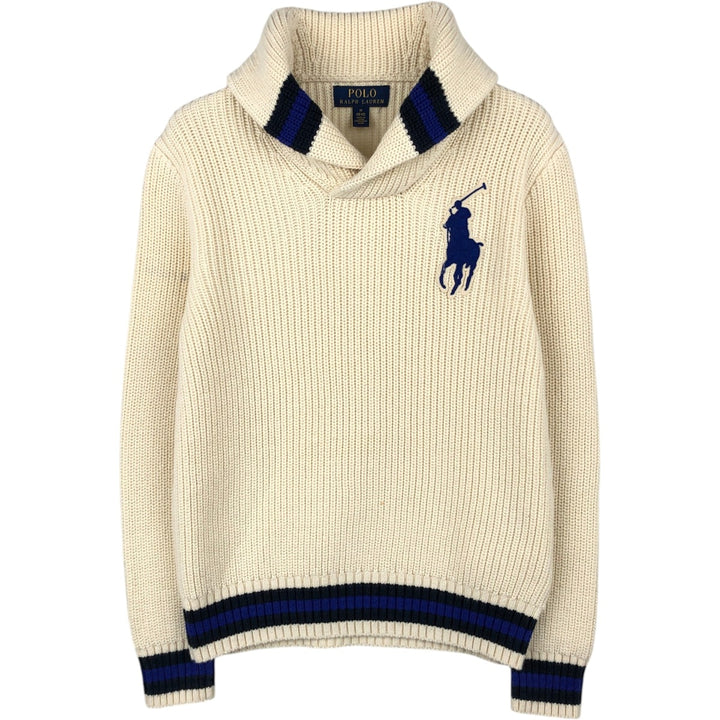 Ralph Lauren POLO RALPH LAUREN Big Pony Shawl Collar Cotton Knit Sweater, Women's Size S (approx.) cotton pale white type Vintage Second Hand