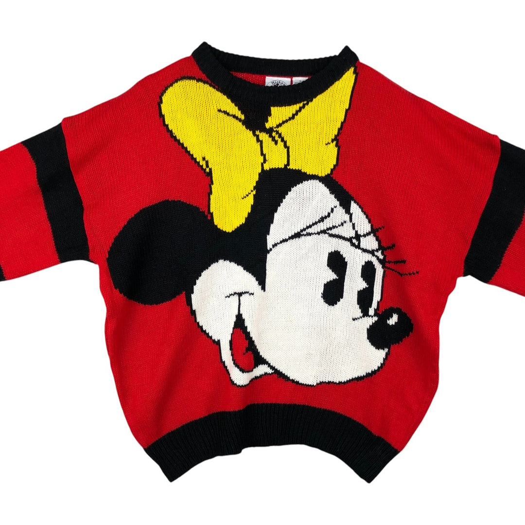 Vintage 80s-90'S Mickey&Co. MINNIE MOUSE striped pattern acrylic knit sweater, women's size L equivalent. acrylic red type Vintage Second Hand