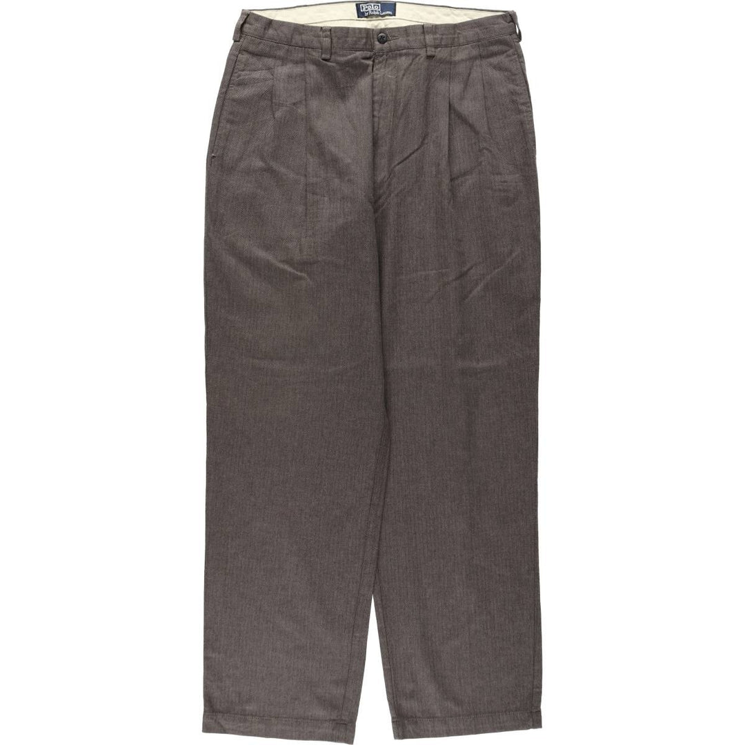 Ralph Lauren POLO by Ralph Lauren Two-pleat Herringbone Cotton Slacks, Men's, Size W35 cotton walnut Vintage Second Hand