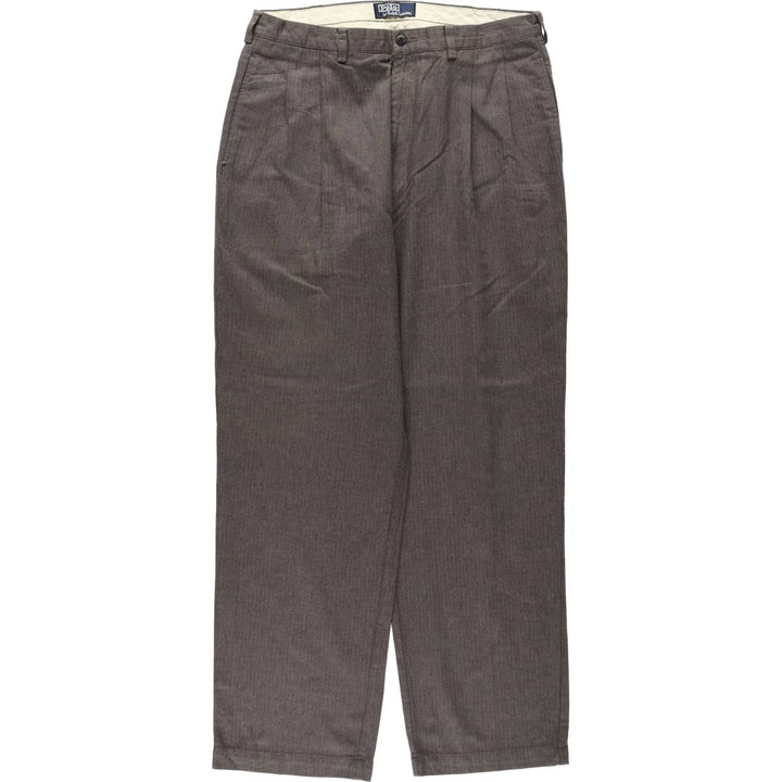 Ralph Lauren POLO by Ralph Lauren Two-pleat Herringbone Cotton Slacks, Men's, Size W35 cotton walnut Vintage Second Hand