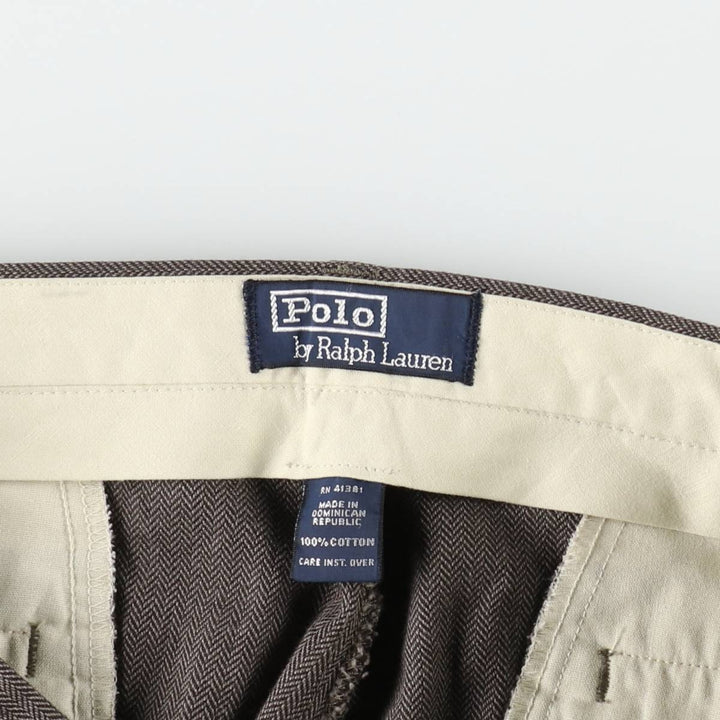 Ralph Lauren POLO by Ralph Lauren Two-pleat Herringbone Cotton Slacks, Men's, Size W35 cotton walnut Vintage Second Hand