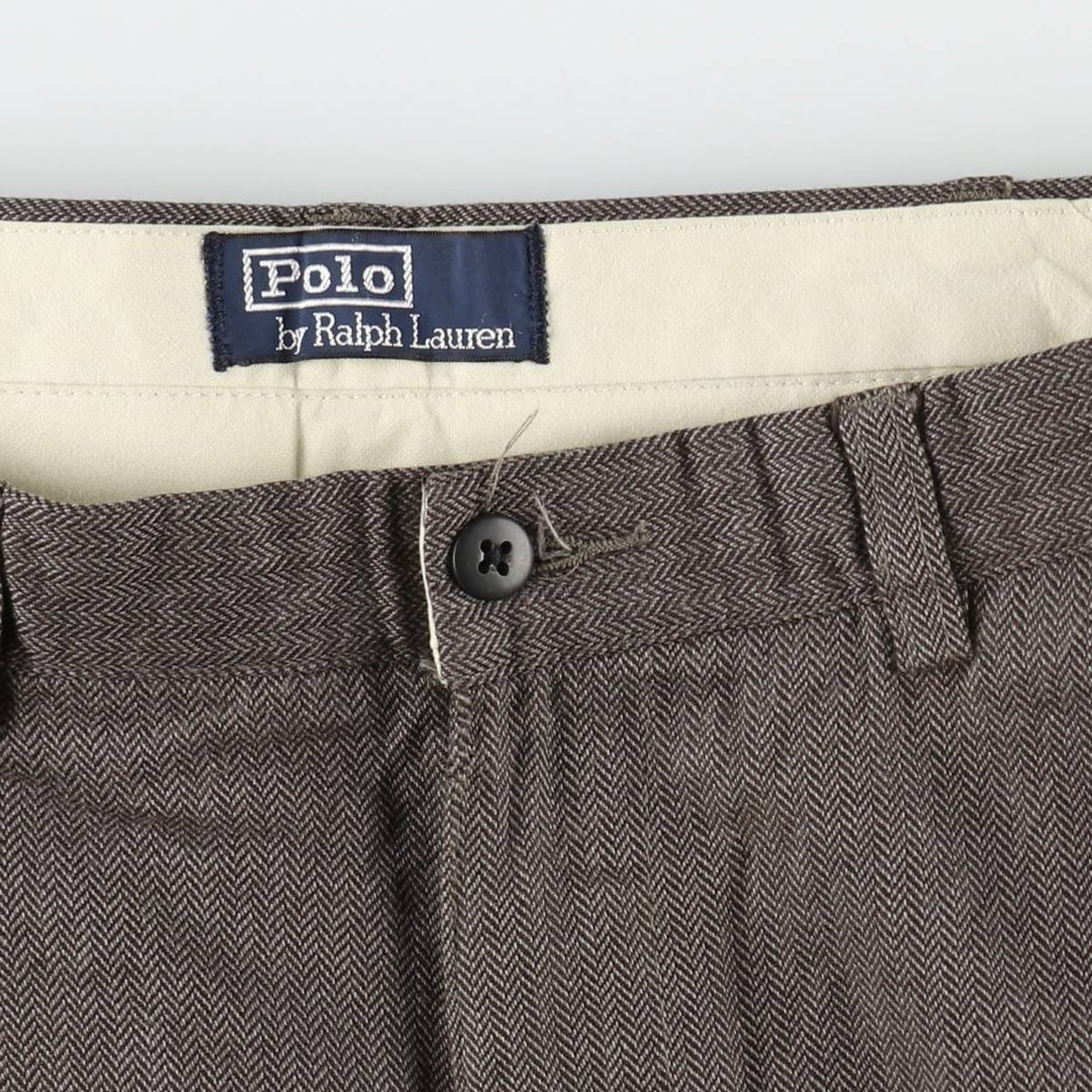 Ralph Lauren POLO by Ralph Lauren Two-pleat Herringbone Cotton Slacks, Men's, Size W35 cotton walnut Vintage Second Hand