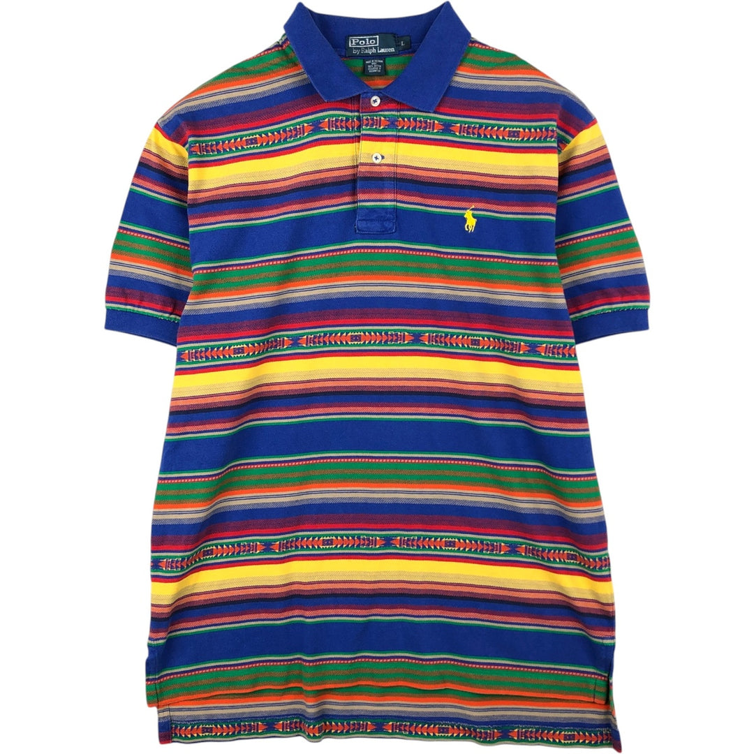 Ralph Lauren POLO by Ralph Lauren Native Stripe Short-Sleeve Polo Shirt, Men's Size L (approx.) cotton multicolor Vintage Second Hand