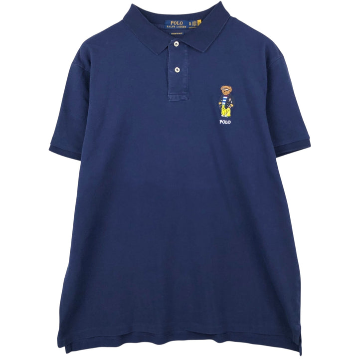 Ralph Lauren POLO RALPH LAUREN CUSTOM SLIM FIT Polo Bear Short-Sleeve Polo Shirt (Men's XL equivalent) cotton navy blue type Vintage Second Hand