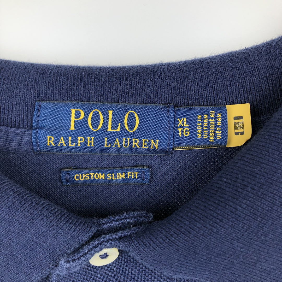 Ralph Lauren POLO RALPH LAUREN CUSTOM SLIM FIT Polo Bear Short-Sleeve Polo Shirt (Men's XL equivalent) cotton navy blue type Vintage Second Hand