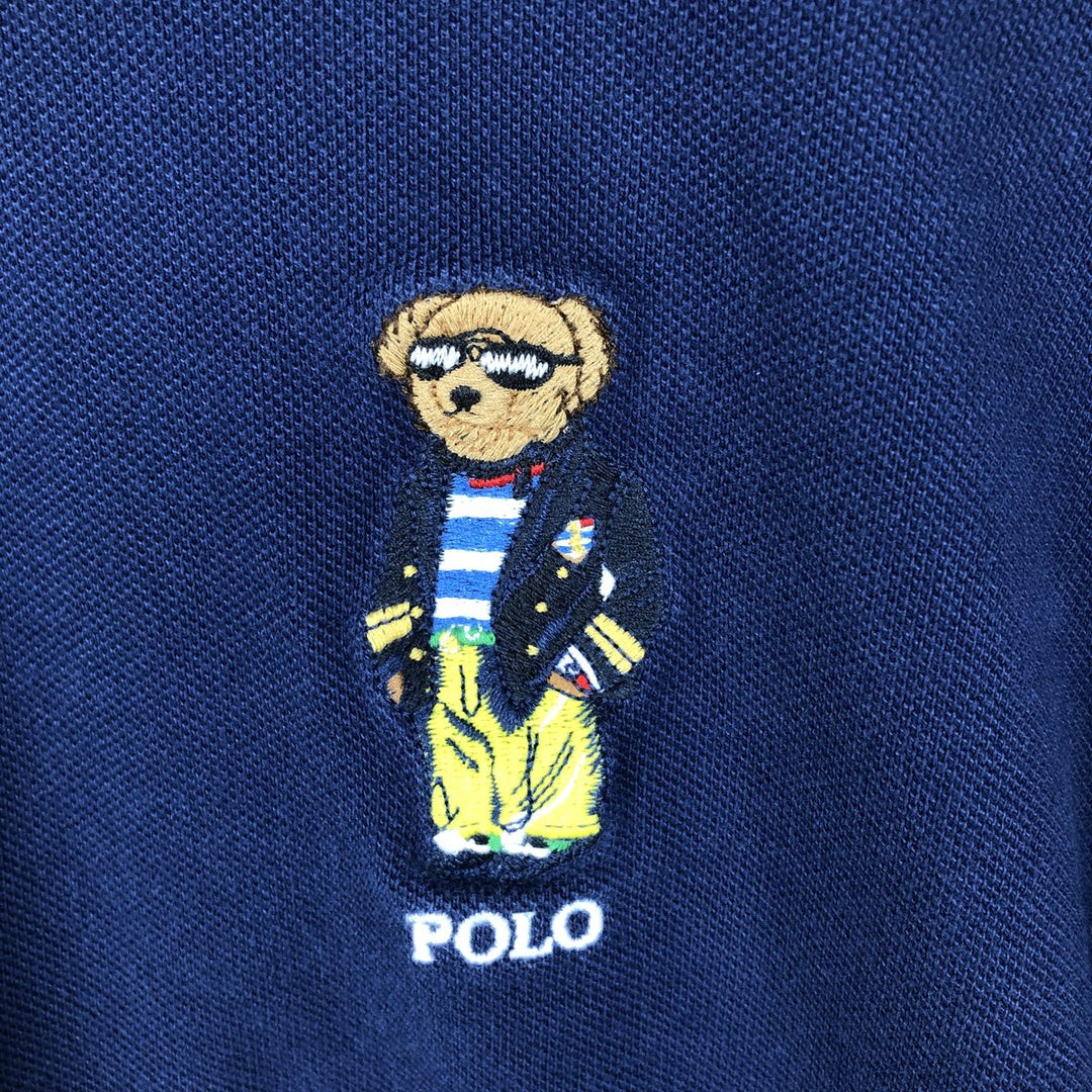 Ralph Lauren POLO RALPH LAUREN CUSTOM SLIM FIT Polo Bear Short-Sleeve Polo Shirt (Men's XL equivalent) cotton navy blue type Vintage Second Hand