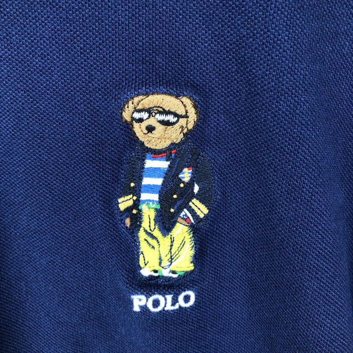 Ralph Lauren POLO RALPH LAUREN CUSTOM SLIM FIT Polo Bear Short-Sleeve Polo Shirt (Men's XL equivalent) cotton navy blue type Vintage Second Hand