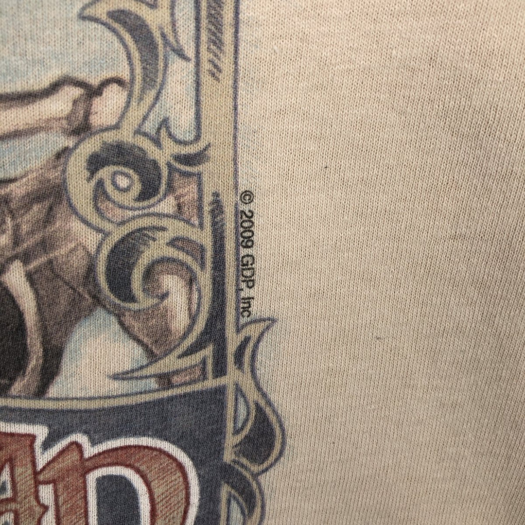 Liquid Blue (Grateful Dead) Skull Pattern Floral Band T-Shirt (Men's Size M) cotton Beige type Vintage Second Hand