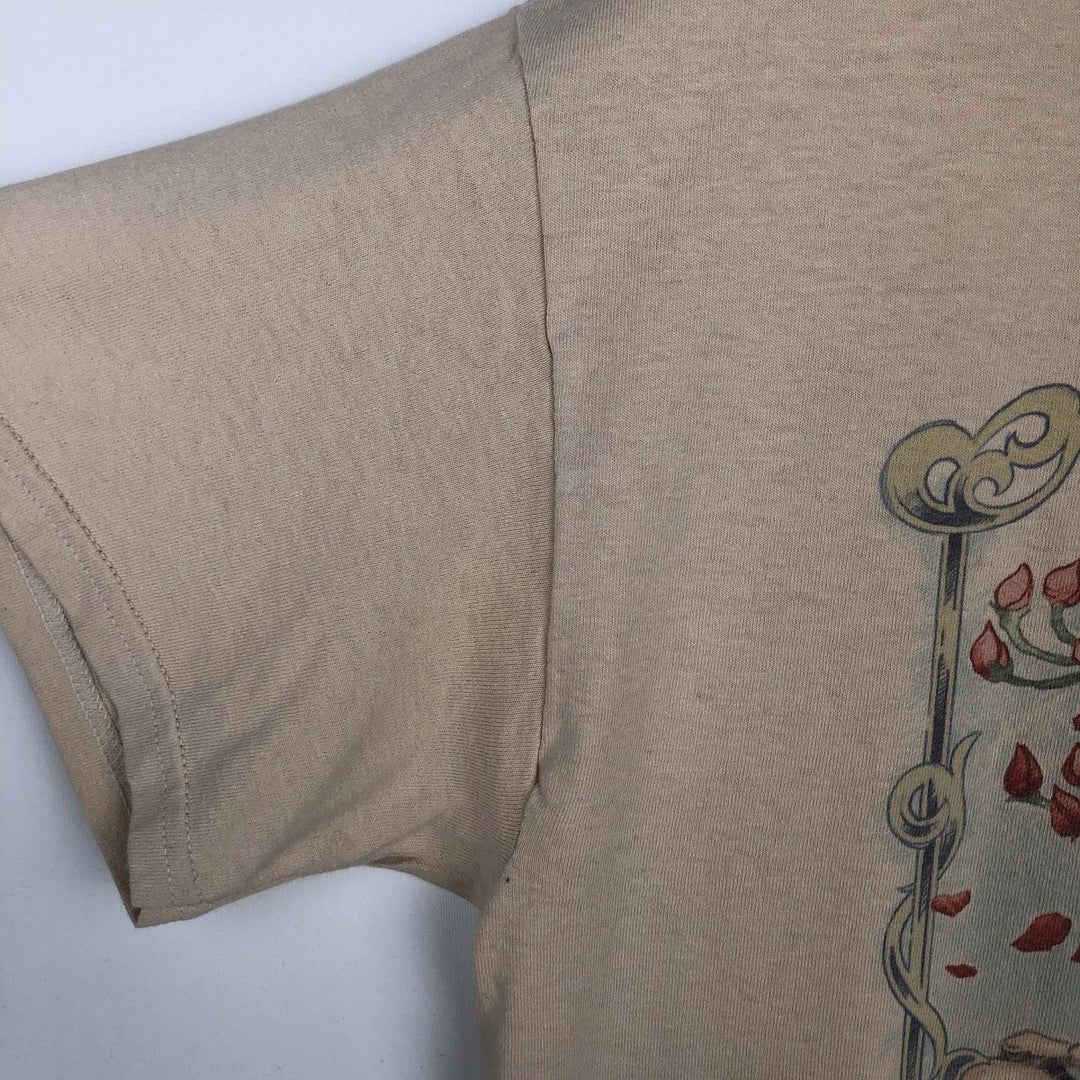 Liquid Blue (Grateful Dead) Skull Pattern Floral Band T-Shirt (Men's Size M) cotton Beige type Vintage Second Hand