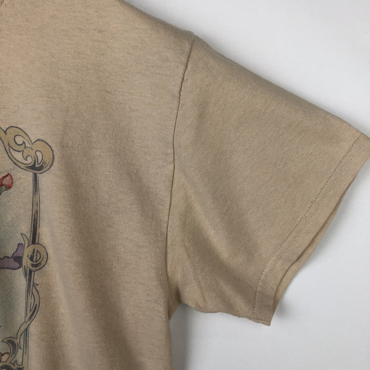 Liquid Blue (Grateful Dead) Skull Pattern Floral Band T-Shirt (Men's Size M) cotton Beige type Vintage Second Hand