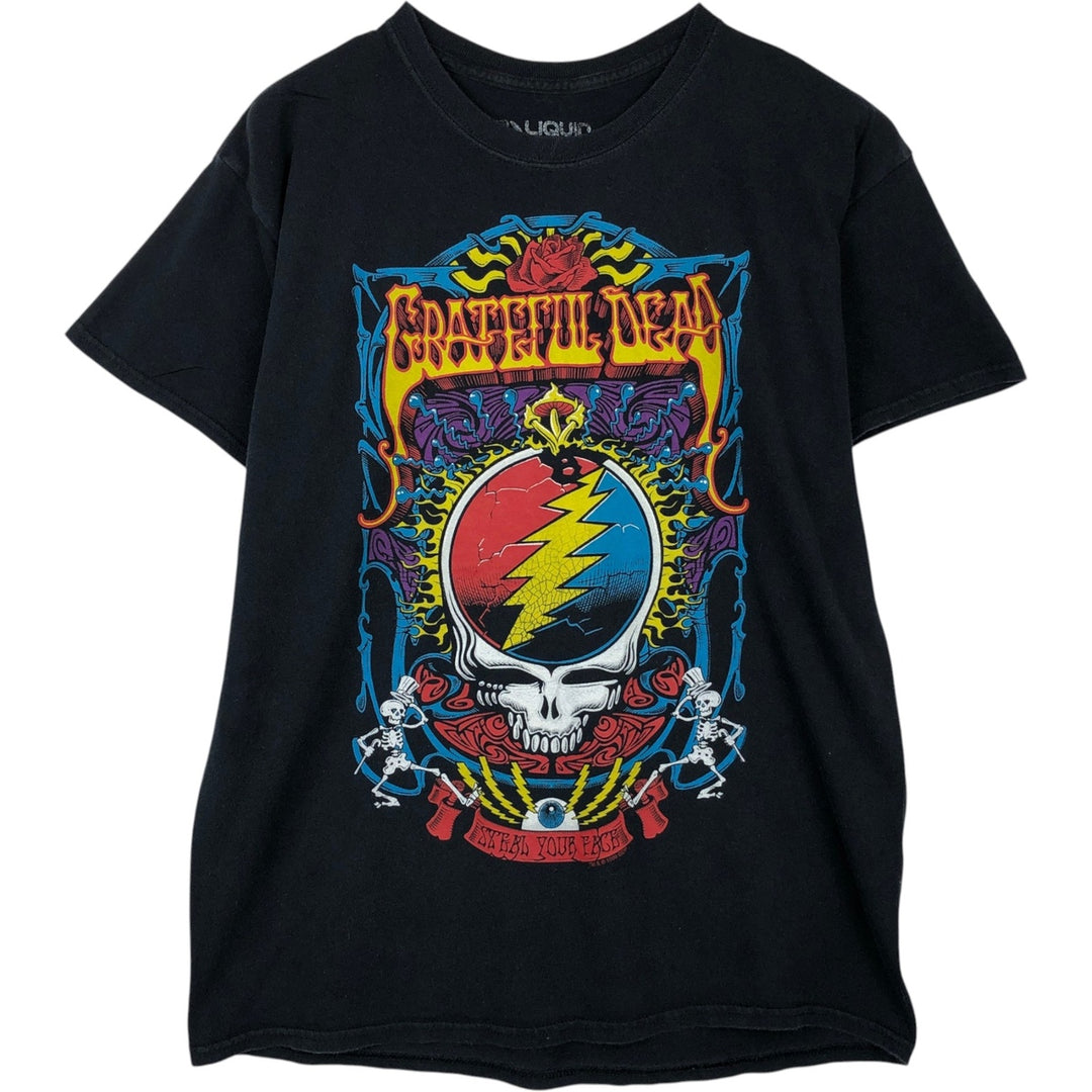 Liquid Blue GRATEFUL DEAD Skull Pattern Band T-shirt Band Tee Men's L size cotton black type Vintage Second Hand