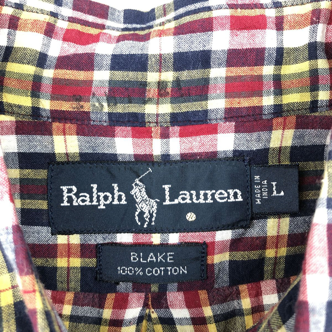Ralph Lauren BLAKE long sleeve button down check shirt, men's size L cotton red type Vintage Second Hand