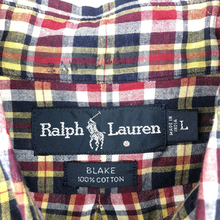 Ralph Lauren BLAKE long sleeve button down check shirt, men's size L cotton red type Vintage Second Hand
