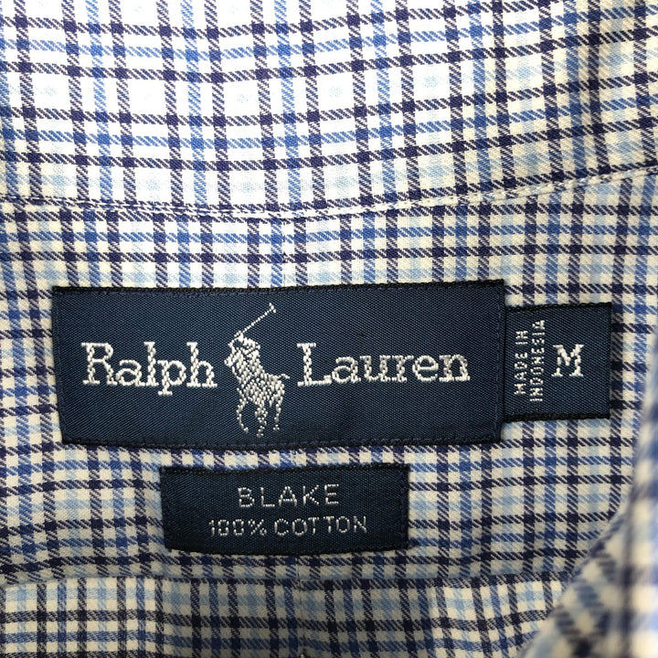 Ralph Lauren BLAKE long sleeve button down check shirt, men's size M cotton blue type Vintage Second Hand
