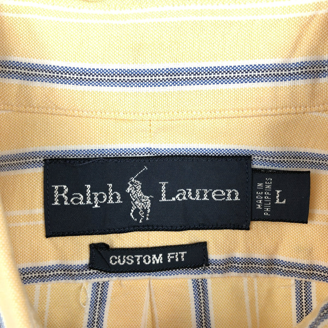 Ralph Lauren CUSTOM FIT long sleeve button down striped shirt men's size L cotton yellow type Vintage Second Hand