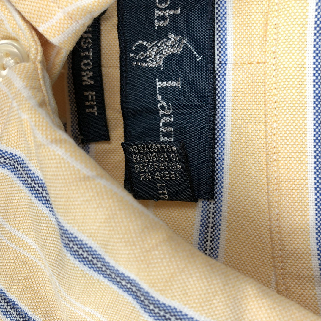 Ralph Lauren CUSTOM FIT long sleeve button down striped shirt men's size L cotton yellow type Vintage Second Hand
