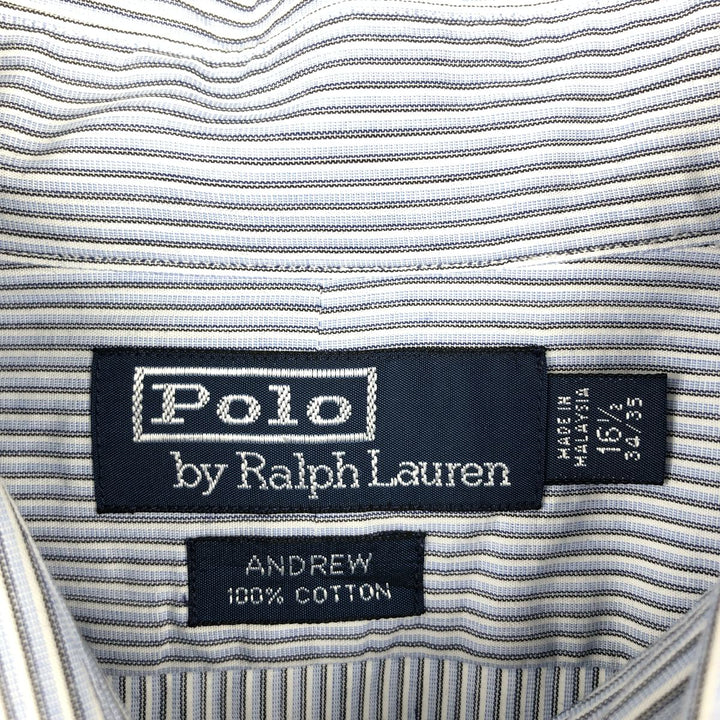 Ralph Lauren ANDREW Long-Sleeve Cotton Stripe Shirt, Men's Size XL (approx.) cotton Blue type light blue Vintage Second Hand