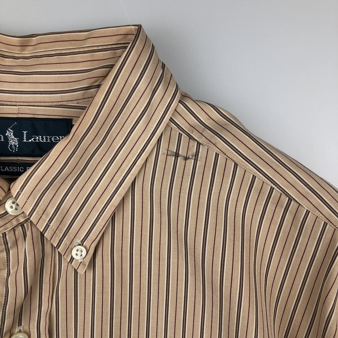 Ralph Lauren Classic Fit Long Sleeve Button Down Striped Shirt, Men's Size L cotton Beige type Vintage Second Hand