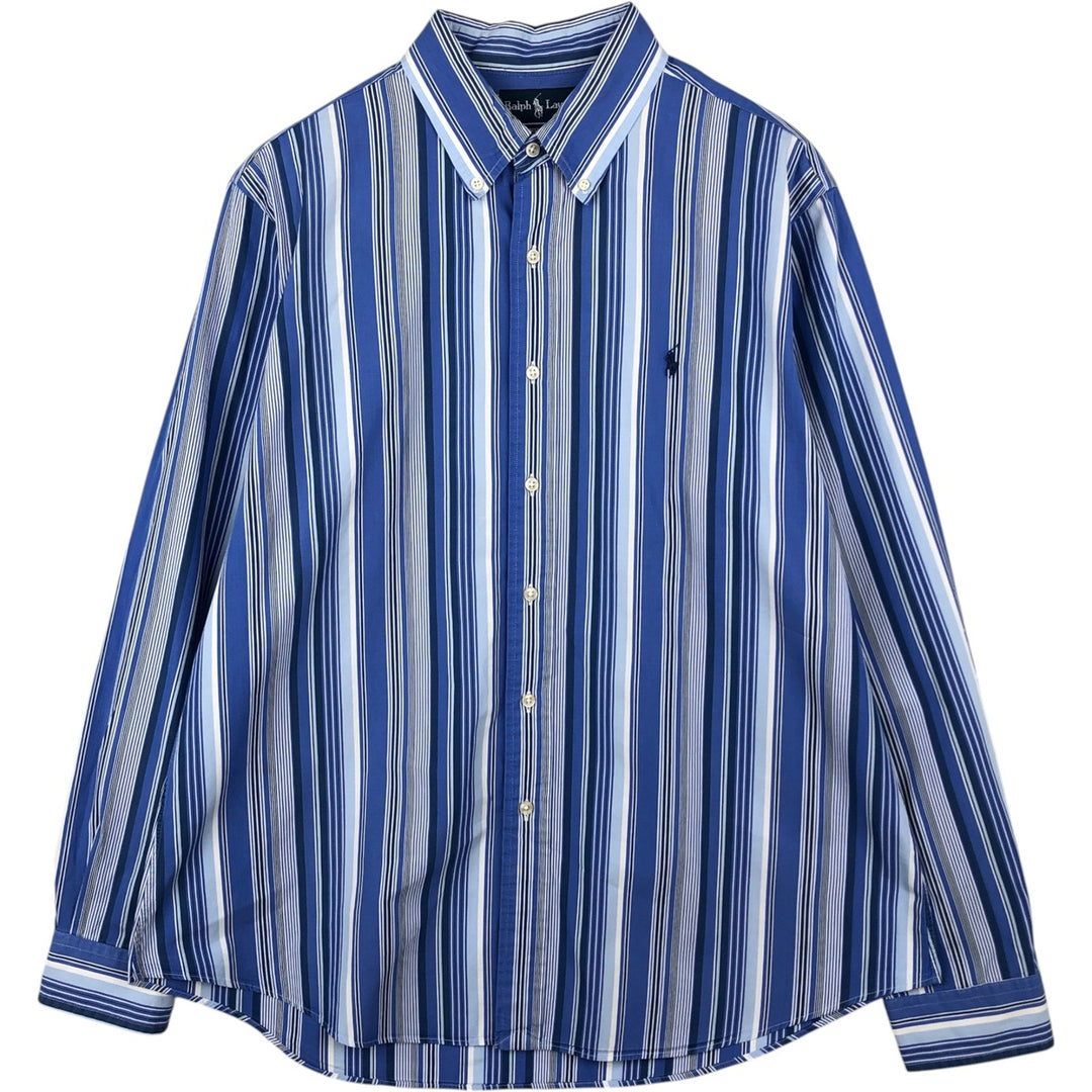 Ralph Lauren Custom Fit Multi-Stripe Long Sleeve Button-Down Striped Shirt, Men's XL cotton blue type Vintage Second Hand
