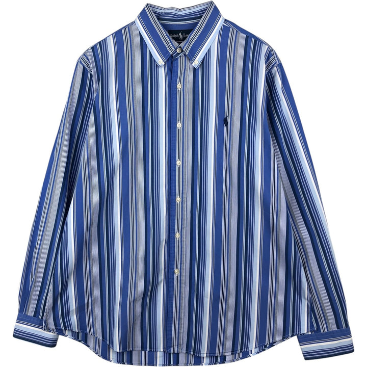 Ralph Lauren Custom Fit Multi-Stripe Long Sleeve Button-Down Striped Shirt, Men's XL cotton blue type Vintage Second Hand
