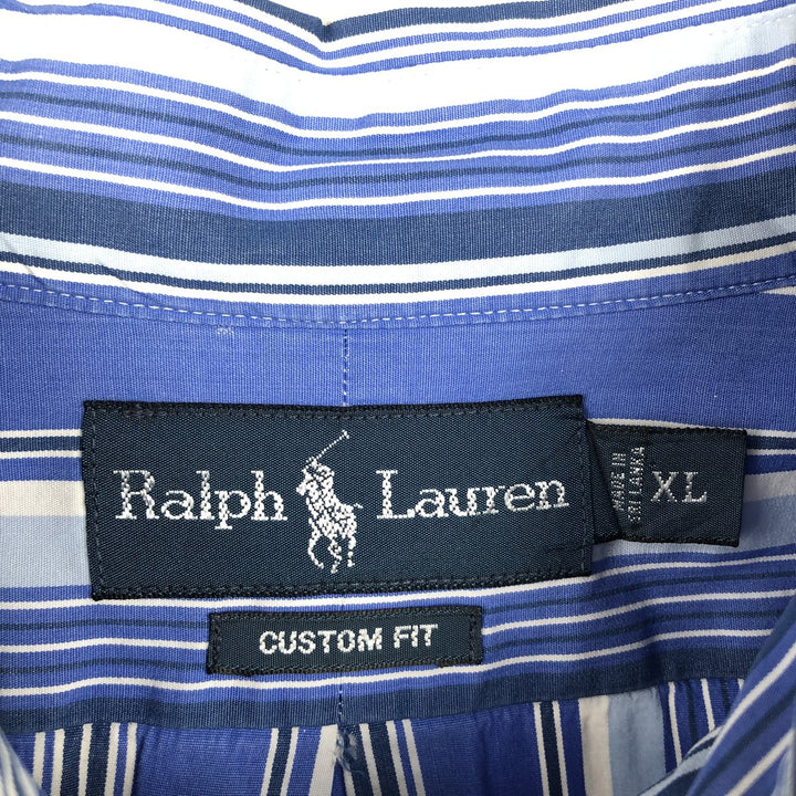 Ralph Lauren Custom Fit Multi-Stripe Long Sleeve Button-Down Striped Shirt, Men's XL cotton blue type Vintage Second Hand