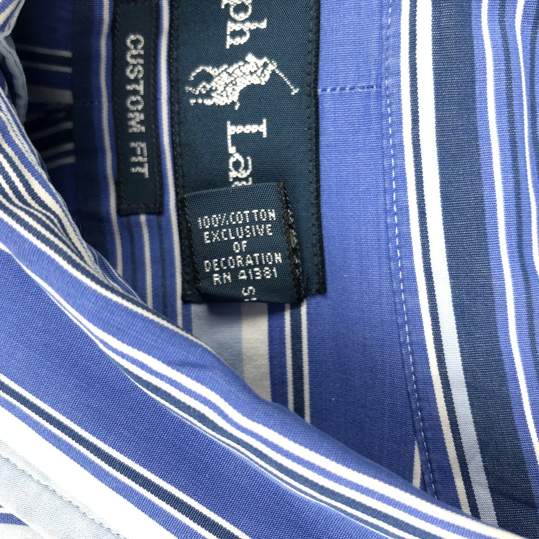 Ralph Lauren Custom Fit Multi-Stripe Long Sleeve Button-Down Striped Shirt, Men's XL cotton blue type Vintage Second Hand