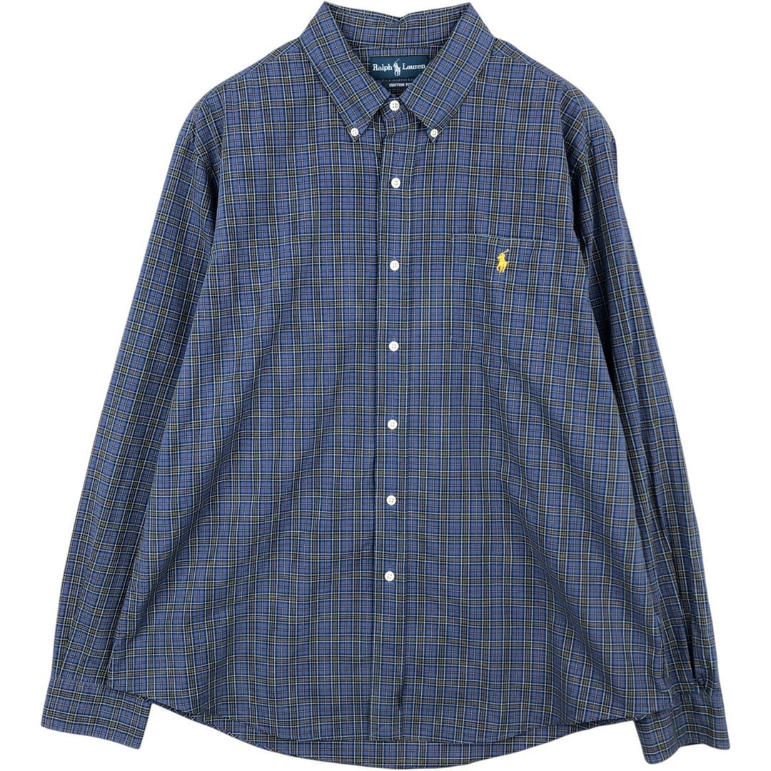 Ralph Lauren CUSTOM FIT long sleeve button down check shirt men's XL size cotton blue type Vintage Second Hand